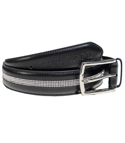 Delzani Ladies Leather Diamante Black Horse-Riding Belt